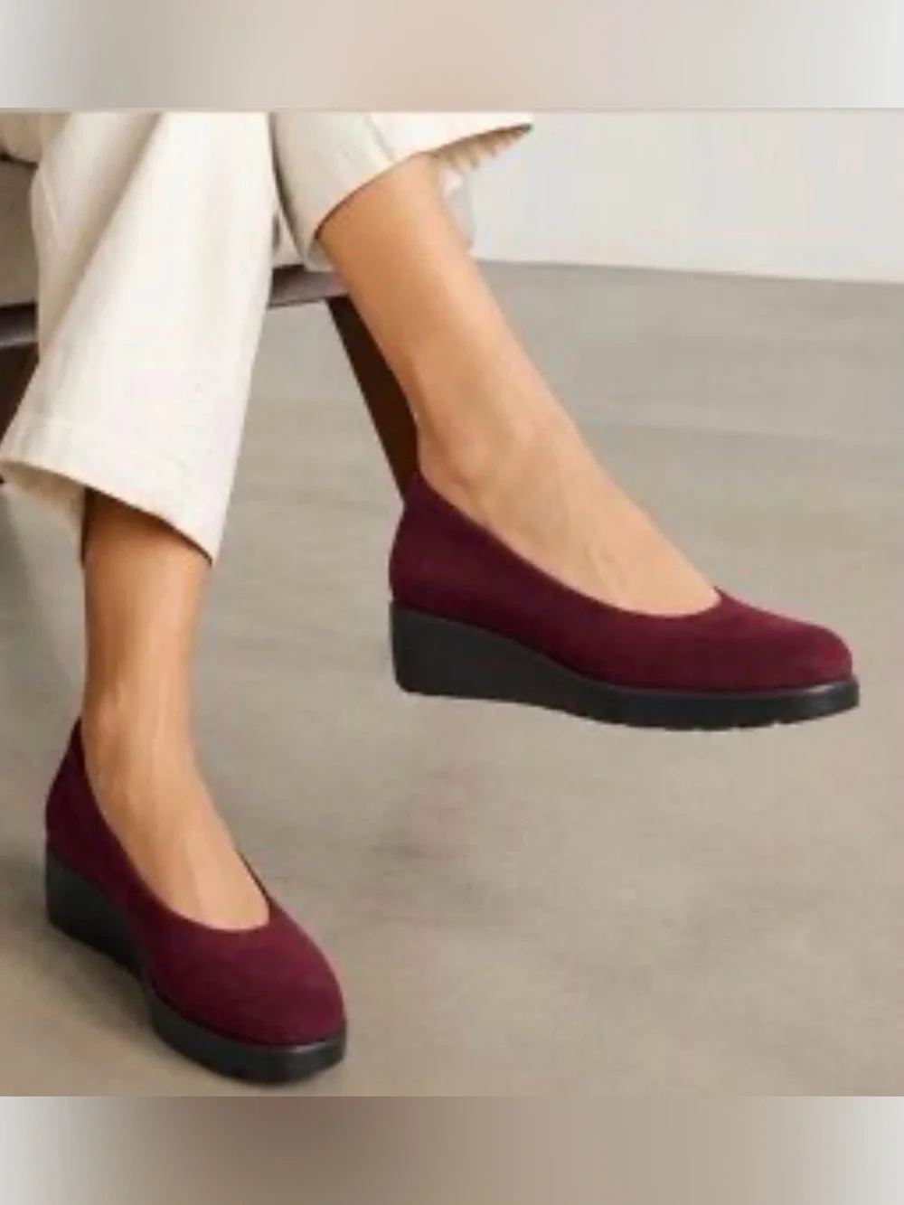 Women's Burgundy Suede Wedge Pumps - Comfortable Everyday Lift